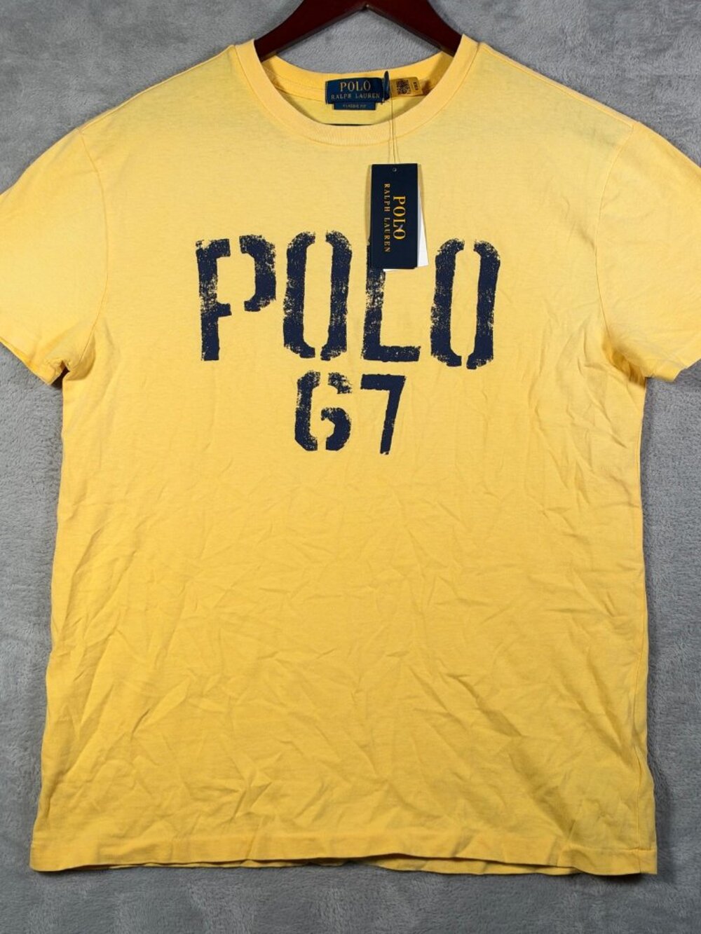 Polo Ralph Lauren T Shirt Mens S Yellow 67 Graphic Classic Fit $65 *FLAW